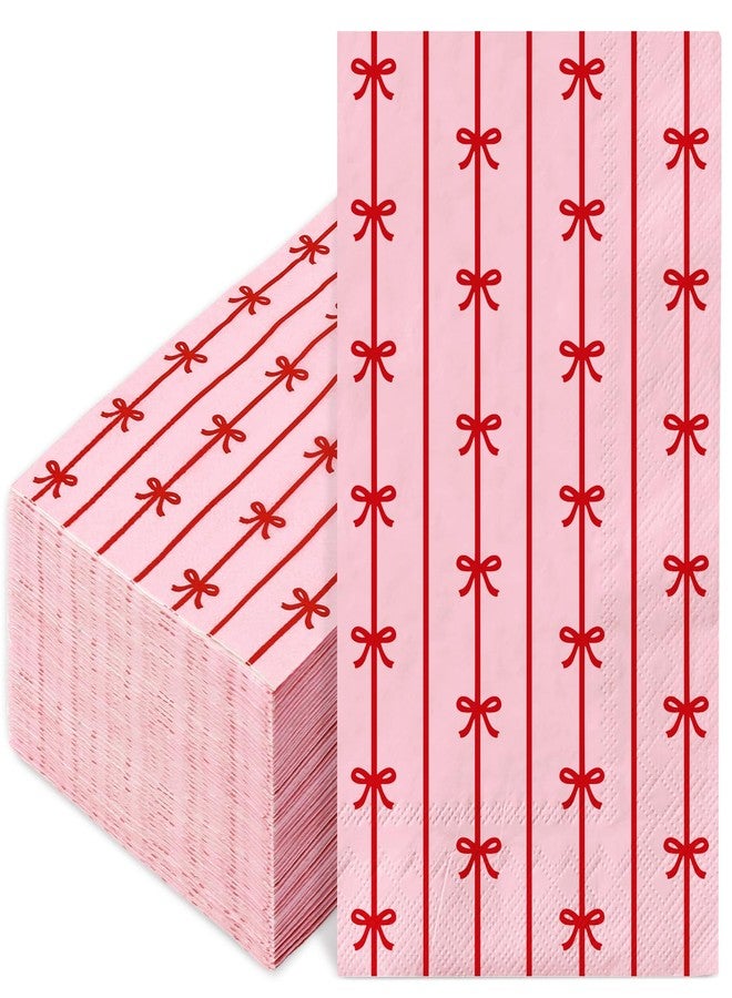 JarThenaAMCS 50Pcs Bow Guest Napkins Red Bowknot Disposable Napkins Pink Dinner Paper Napkins for Wedding Birthday Bridal Shower Table Party Supplies - Image 1